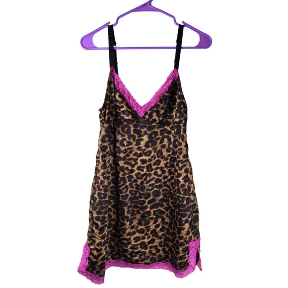 NWT Vintage Tripp NYC Leopard Print Babydoll Chemise Dress W/ Pink Lace Medium - Picture 1 of 6